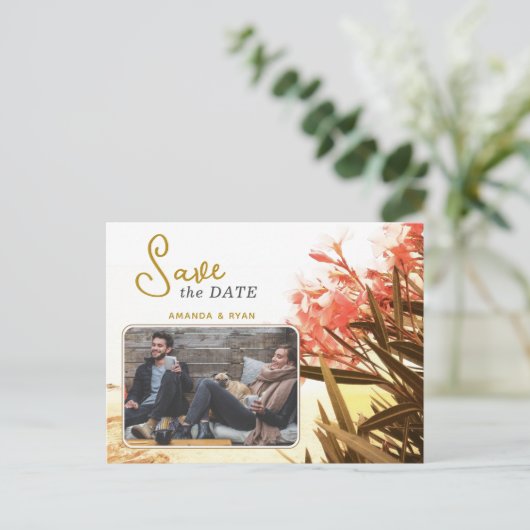 Oranje Oleander Flower Photo Weddenschap Save the  Aankondigingskaart (Staand voorkant)