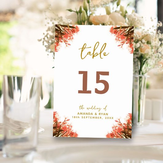 Oranje Oleander Flower Wedding Table Number Kaart