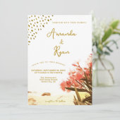Oranje Oleander Flowers Beach Glitter Wedding Kaart (Staand voorkant)