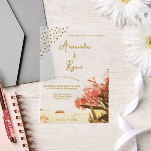 Oranje Oleander Flowers Beach Glitter Wedding Vellum Uitnodigingen