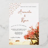 Oranje Oleander Flowers Beach Wedding Folie Uitnodiging (Voorkant)