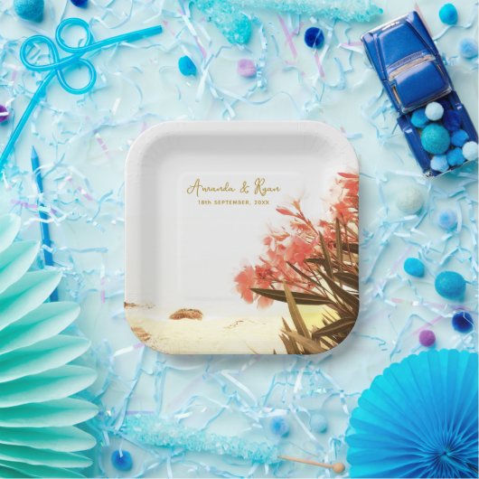 Oranje Oleander Flowers Beach Wedding Papieren Bordje (Feest)