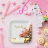 Oranje Oleander Flowers Beach Wedding Papieren Bordje (Feest)