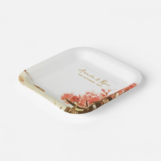 Oranje Oleander Flowers Beach Wedding Papieren Bordje (Gebogen)