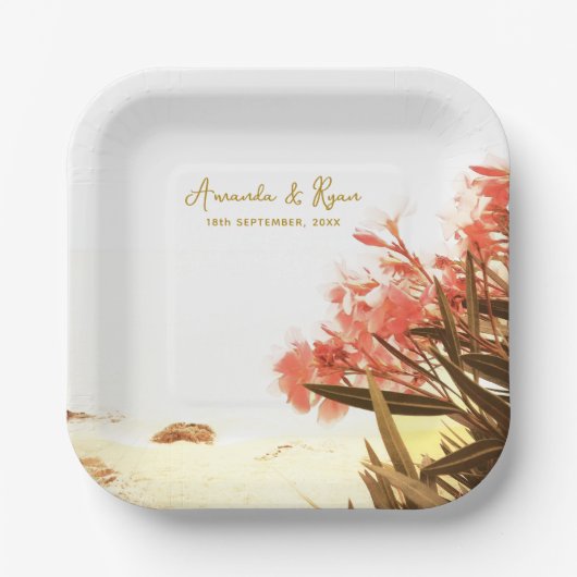 Oranje Oleander Flowers Beach Wedding Papieren Bordje (Voorkant)