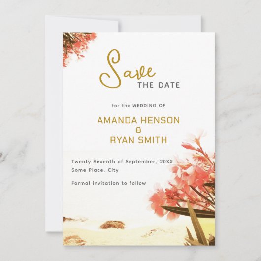 Oranje Oleander Flowers Beach Wedding Save The Date (Voorkant)