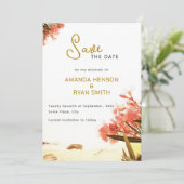 Oranje Oleander Flowers Beach Wedding Save The Date (Staand voorkant)