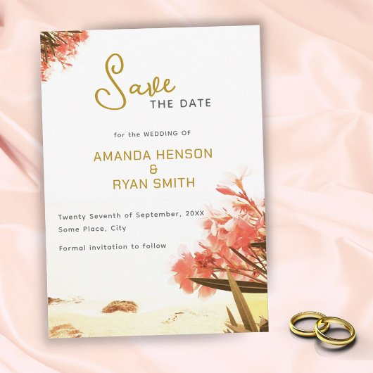 Oranje Oleander Flowers Beach Wedding Save The Date