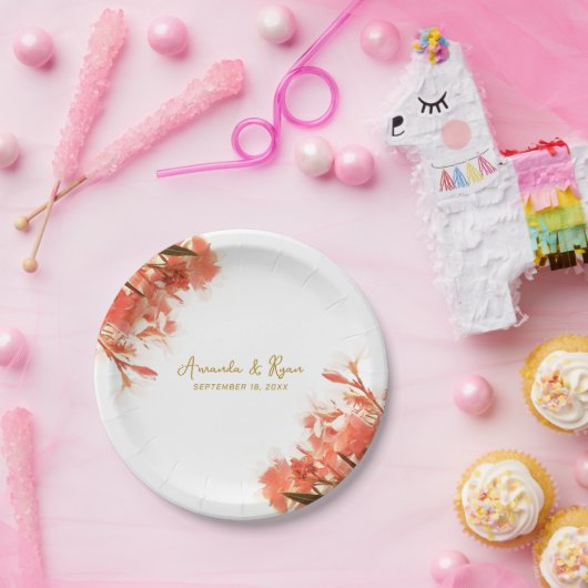 Oranje Oleander Flowers Floral Beach Wedding Papieren Bordje (Feest)