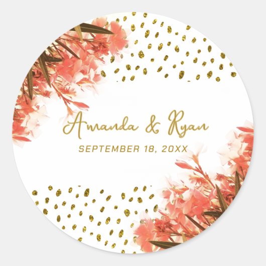 Oranje Oleander Flowers Floral Beach Wedding Ronde Sticker (Voorkant)