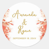 Oranje Oleander Flowers Floral Script Weduwschap Ronde Sticker (Voorkant)