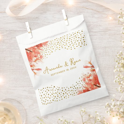 Oranje Oleander Flowers Gold Glitter Wedding Bedankzakje (Geknipt)