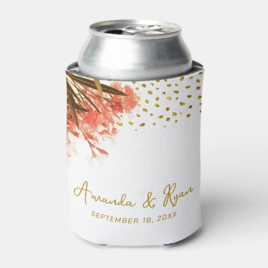 Oranje Oleander Flowers Gold Glitter Wedding Blikjeskoeler (Blikje Voorkant)
