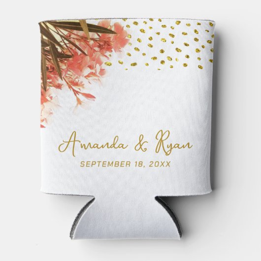 Oranje Oleander Flowers Gold Glitter Wedding Blikjeskoeler (Voorkant)