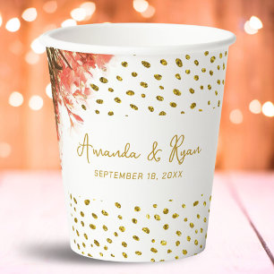 Oranje Oleander Flowers Gold Glitter Wedding Papieren Bekers