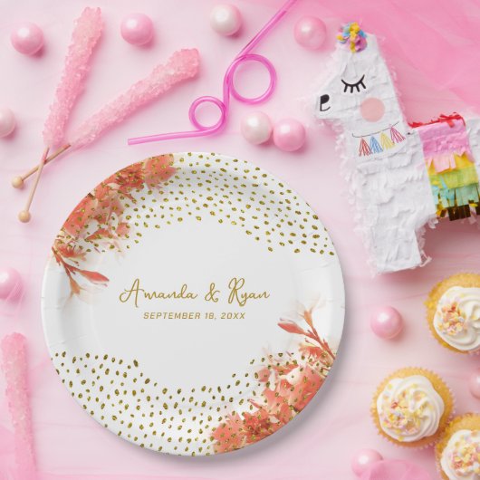 Oranje Oleander Flowers Gold Glitter Wedding Papieren Bordje (Feest)