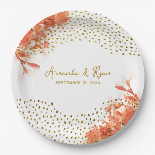 Oranje Oleander Flowers Gold Glitter Wedding Papieren Bordje (Voorkant)