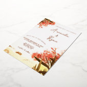 Oranje Oleander Flowers op het strand Weddenschap Folie Uitnodiging (Gedraaid)