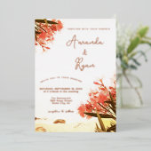 Oranje Oleander Flowers op het strand Weddenschap Folie Uitnodiging (Staand Voorkant)