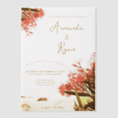 Oranje Oleander Flowers op het strand Weddenschap Vellum Uitnodigingen (Voorkant)