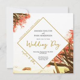 Oranje Oleander op het Beach Floral Wedding Kaart