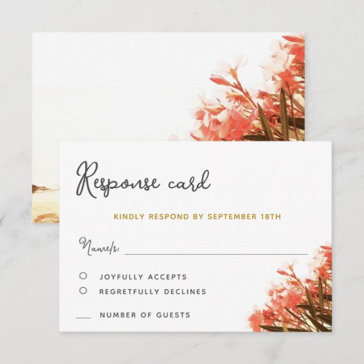 Oranje Oleander Strand Bloem Bruiloft RSVP Kaart (Voorkant / Achterkant)