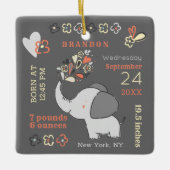 Oranje olifant Birth Stats Baby's eerste Kerstmis Keramisch Ornament (Voorkant)