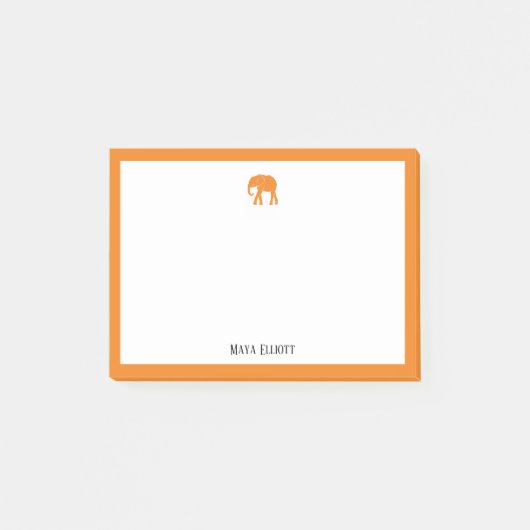 Oranje Olifant en Rand op Wit met Naam Post-it® Notes (Voorkant)