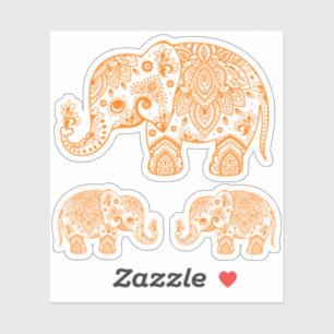 Oranje olifant  florale paisley sticker