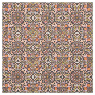 Oranje Olive Green Retro Chic Nouveau Deco Patroon Stof