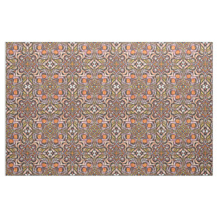 Oranje Olive Green Retro Chic Nouveau Deco Patroon Stof