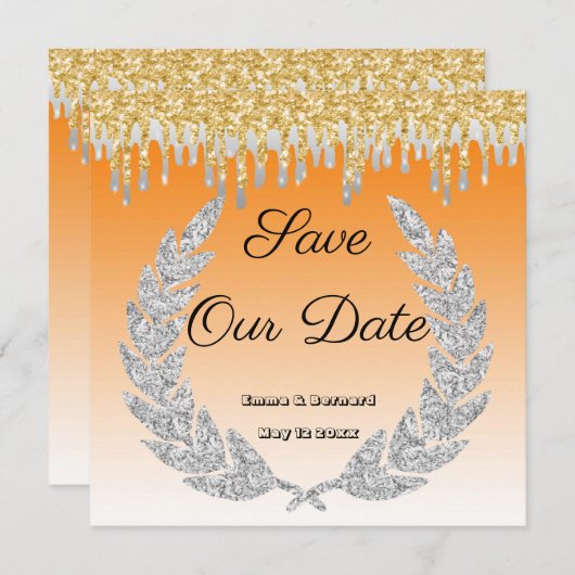 Oranje Ombre, diamantLaurel, gouden druppels Kaart (Voorkant / Achterkant)