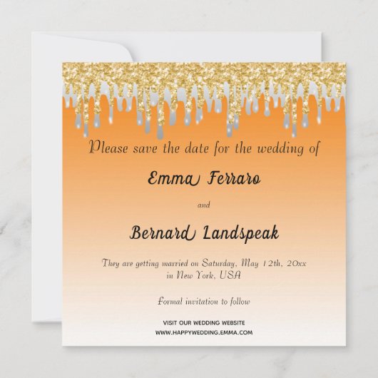 Oranje Ombre, diamantLaurel, gouden druppels Kaart (Achterkant)