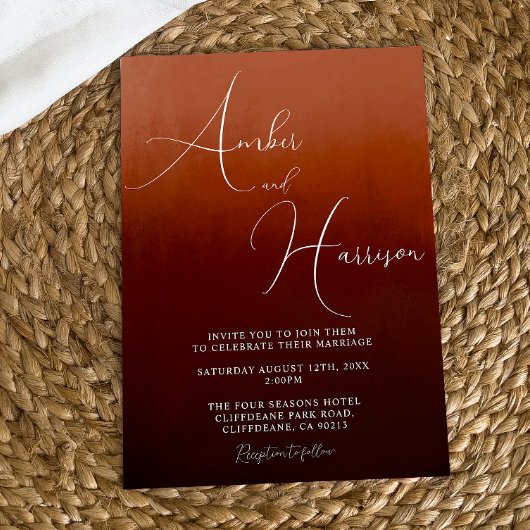 Oranje Ombre Donkere Glamour Boho Bruiloft Uitnodi Kaart