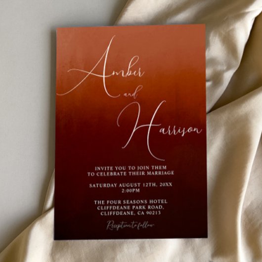 Oranje Ombre Donkere Glamour Boho Bruiloft Uitnodi Kaart