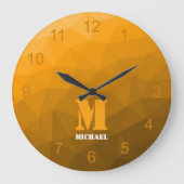 Oranje ombre geometrie Mesh Patroon Monogram Grote Klok (Voorkant)