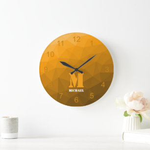 Oranje ombre geometrie Mesh Patroon Monogram Grote Klok