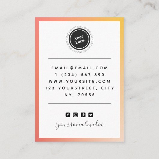 Oranje Ombre gradiënt Aangepaste Logo Vertoning Visitekaartje (Achterkant)