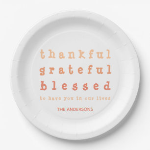 Oranje Ombre Thankful Blessed Thanksgiving Dinner Papieren Bordje