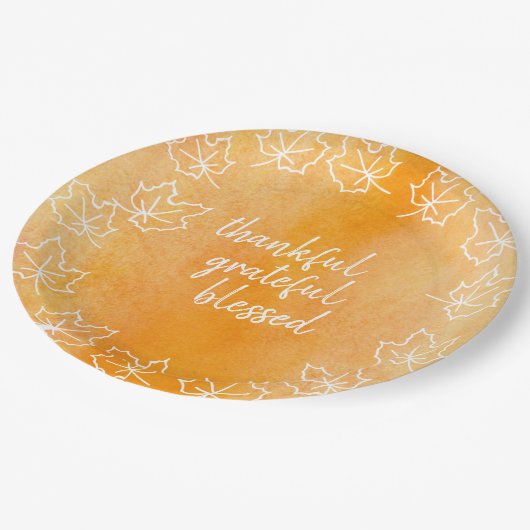 Oranje Ombre Waterverf Gezegelde Thanksgiving Papieren Bordje (Gekanteld)