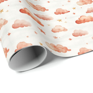 Oranje Ombre Wolken & Sterren Cadeaupapier