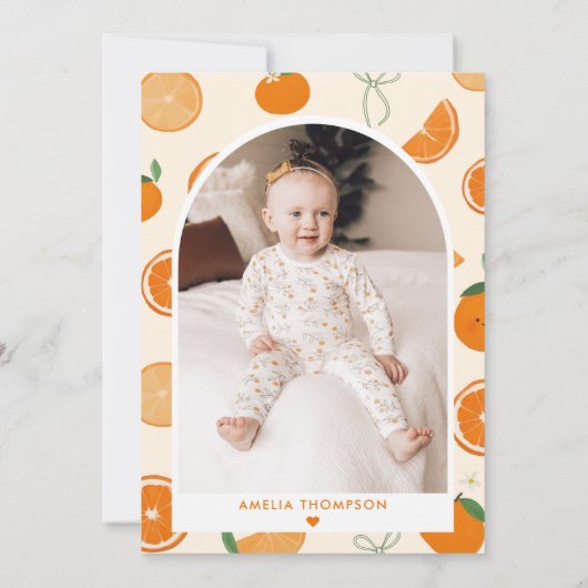 Oranje One Little Cutie eerste verjaardagsfeestje Kaart (Achterkant)