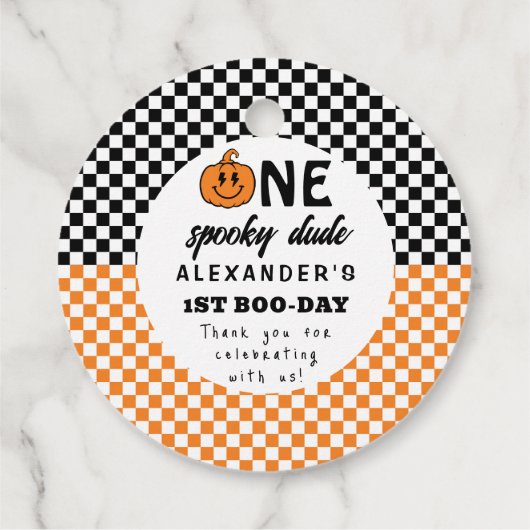 Oranje One Spooky Dude Halloween 1st Birthday Bedankjes Labels (Achterkant)