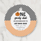 Oranje One Spooky Dude Halloween 1st Birthday Bedankjes Labels (Voorkant)