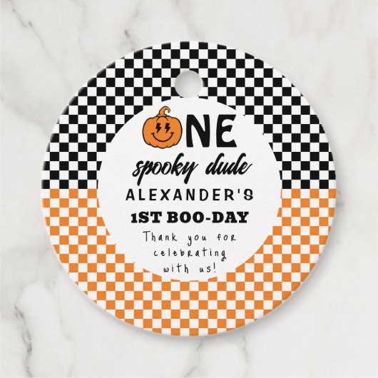 Oranje One Spooky Dude Halloween 1st Birthday Bedankjes Labels (Voorkant)