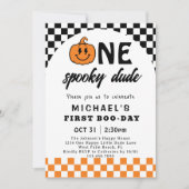 Oranje One Spooky Dude Halloween 1st Birthday Kaart (Voorkant)