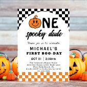 Oranje One Spooky Dude Halloween 1st Birthday Kaart