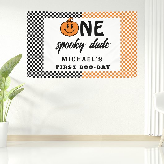 Oranje One Spooky Dude Halloween 1st Birthday Spandoek