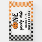 Oranje One Spooky Dude Halloween 1st Birthday Spandoek (Verticaal)