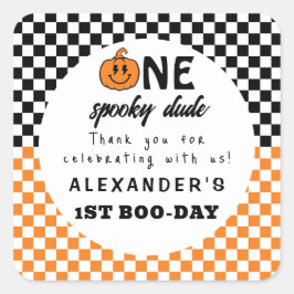 Oranje One Spooky Dude Halloween 1st Birthday Vierkante Sticker